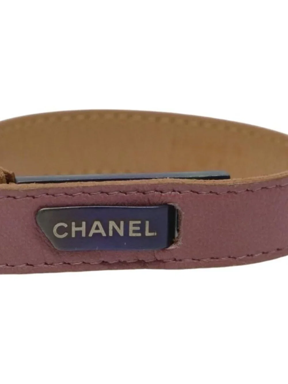 CHANEL Bracelet Leather Purple CC Auth bs23239